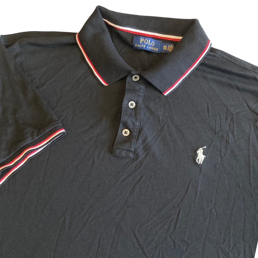 Polo Ralph Lauren Mens XXL Black Polo Shirt Red White Tipped 710750897001